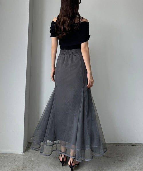 Louere Hem Piping Tulle Mermaid Skirt | Elegant Layered Sheer Maxi for Special Occasions