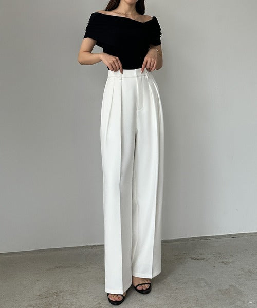 Louere Two-Tuck Slacks | Elegant Straight-Leg Pants with Back Elastic & Tall/Short Sizes