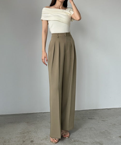 Louere Two-Tuck Slacks | Elegant Straight-Leg Pants with Back Elastic & Tall/Short Sizes
