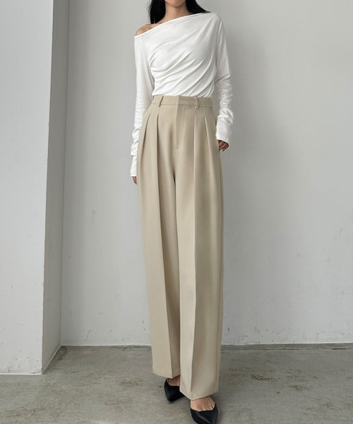 Louere Two-Tuck Slacks | Elegant Straight-Leg Pants with Back Elastic & Tall/Short Sizes
