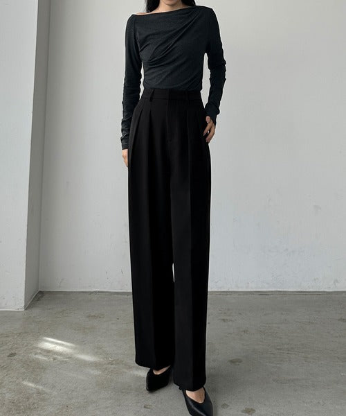 Louere Two-Tuck Slacks | Elegant Straight-Leg Pants with Back Elastic & Tall/Short Sizes