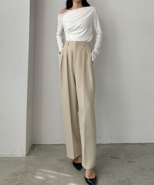Louere Two-Tuck Slacks | Elegant Straight-Leg Pants with Back Elastic & Tall/Short Sizes