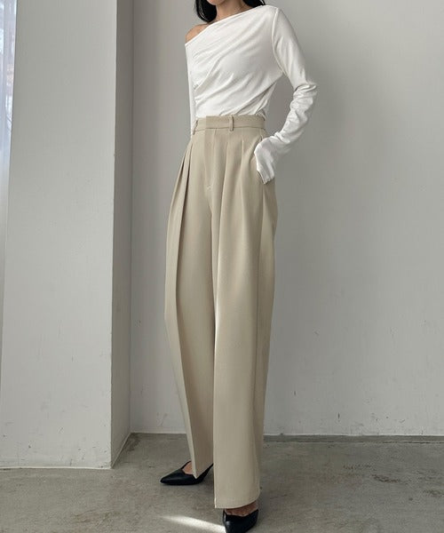 Louere Two-Tuck Slacks | Elegant Straight-Leg Pants with Back Elastic & Tall/Short Sizes