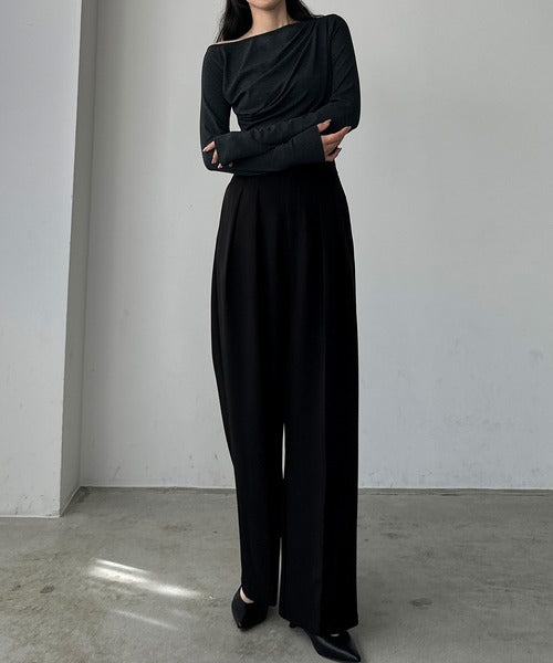 Louere Two-Tuck Slacks | Elegant Straight-Leg Pants with Back Elastic & Tall/Short Sizes