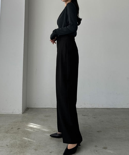 Louere Two-Tuck Slacks | Elegant Straight-Leg Pants with Back Elastic & Tall/Short Sizes