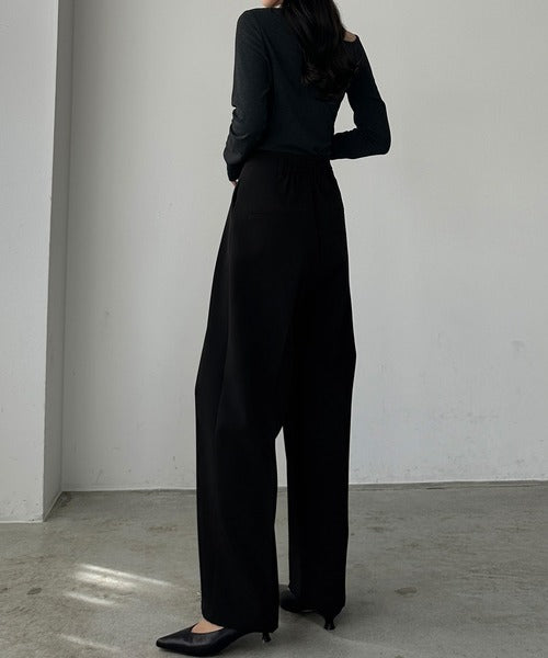 Louere Two-Tuck Slacks | Elegant Straight-Leg Pants with Back Elastic & Tall/Short Sizes