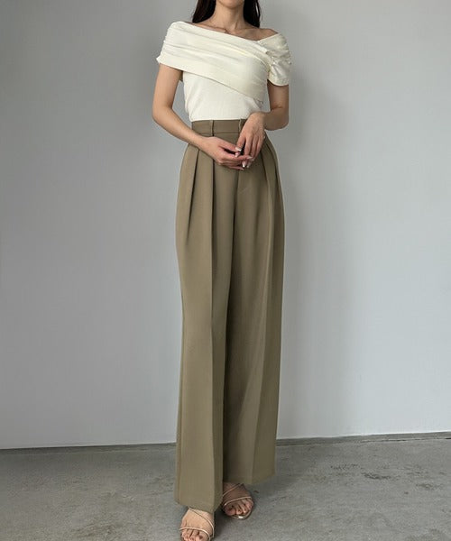 Louere Two-Tuck Slacks | Elegant Straight-Leg Pants with Back Elastic & Tall/Short Sizes
