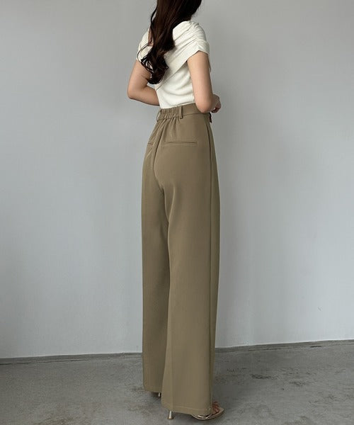 Louere Two-Tuck Slacks | Elegant Straight-Leg Pants with Back Elastic & Tall/Short Sizes