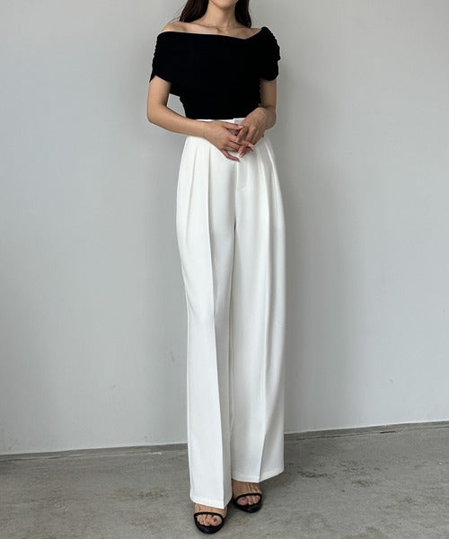 Louere Two-Tuck Slacks | Elegant Straight-Leg Pants with Back Elastic & Tall/Short Sizes