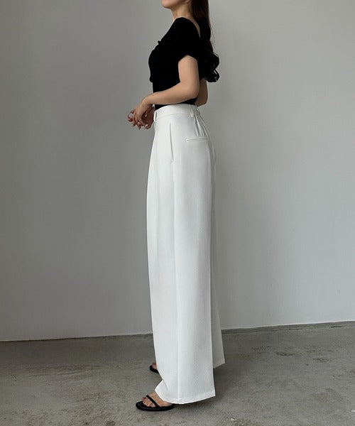 Louere Two-Tuck Slacks | Elegant Straight-Leg Pants with Back Elastic & Tall/Short Sizes