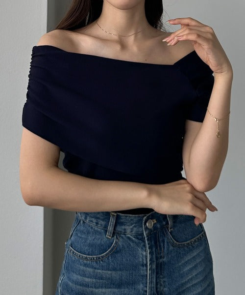 Louere 2-Way Neck Drape Summer Knit Top | Elegant Off-Shoulder & One-Shoulder Styling