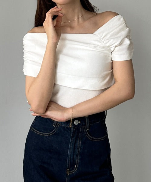 Louere 2-Way Neck Drape Summer Knit Top | Elegant Off-Shoulder & One-Shoulder Styling