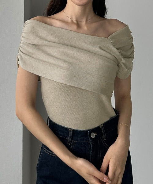 Louere 2-Way Neck Drape Summer Knit Top | Elegant Off-Shoulder & One-Shoulder Styling
