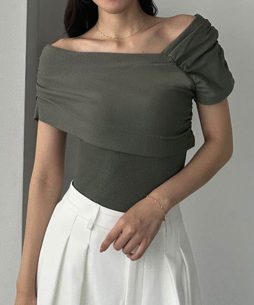 Louere 2-Way Neck Drape Summer Knit Top | Elegant Off-Shoulder & One-Shoulder Styling