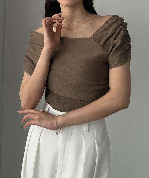 Louere 2-Way Neck Drape Summer Knit Top | Elegant Off-Shoulder & One-Shoulder Styling