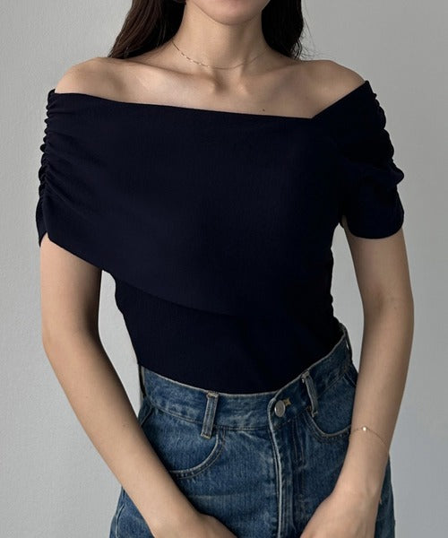 Louere 2-Way Neck Drape Summer Knit Top | Elegant Off-Shoulder & One-Shoulder Styling