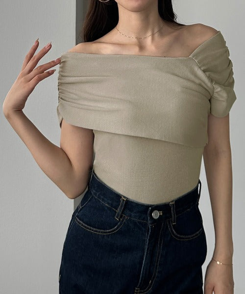 Louere 2-Way Neck Drape Summer Knit Top | Elegant Off-Shoulder & One-Shoulder Styling