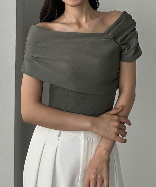 Louere 2-Way Neck Drape Summer Knit Top | Elegant Off-Shoulder & One-Shoulder Styling