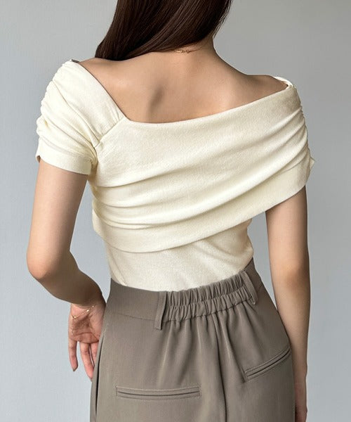 Louere 2-Way Neck Drape Summer Knit Top | Elegant Off-Shoulder & One-Shoulder Styling