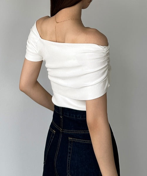 Louere 2-Way Neck Drape Summer Knit Top | Elegant Off-Shoulder & One-Shoulder Styling