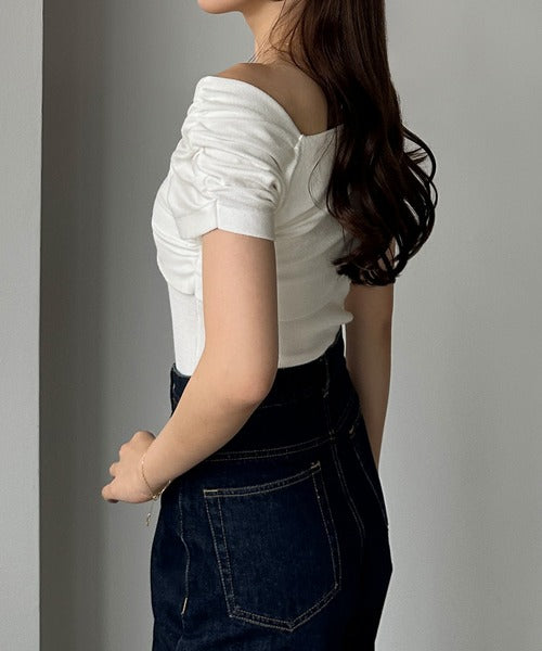 Louere 2-Way Neck Drape Summer Knit Top | Elegant Off-Shoulder & One-Shoulder Styling