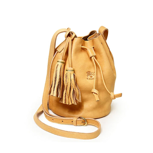 IL BISONTE Drawstring Leather Shoulder Bag | Unlined Bucket Bag with Adjustable Strap – Made in Italy