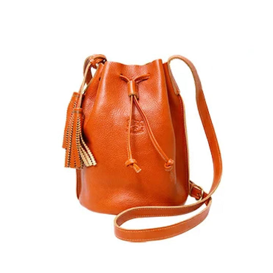 IL BISONTE Drawstring Leather Shoulder Bag | Unlined Bucket Bag with Adjustable Strap – Made in Italy