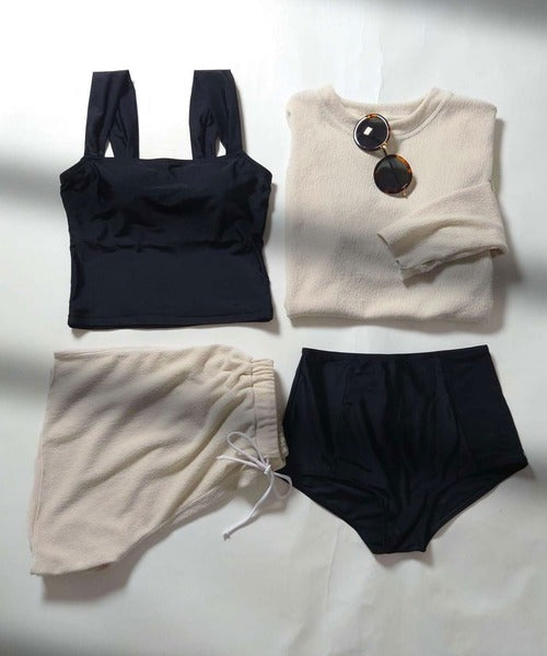 OSYAREVO Women’s 4-Piece Rash Guard Swimwear Set – Tankini, Shorts & Bikini | Sporty Casual UV Protection