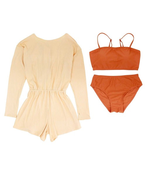 OSYAREVO Women’s Romper & Bikini 3-Piece Set | Body-Flattering Swimwear with Rash Guard Function