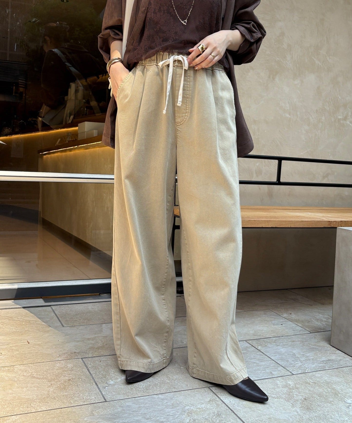 DOUDOU Denim Wide Easy Pants | Relaxed Fit with Tuck Detail & Elastic Waist