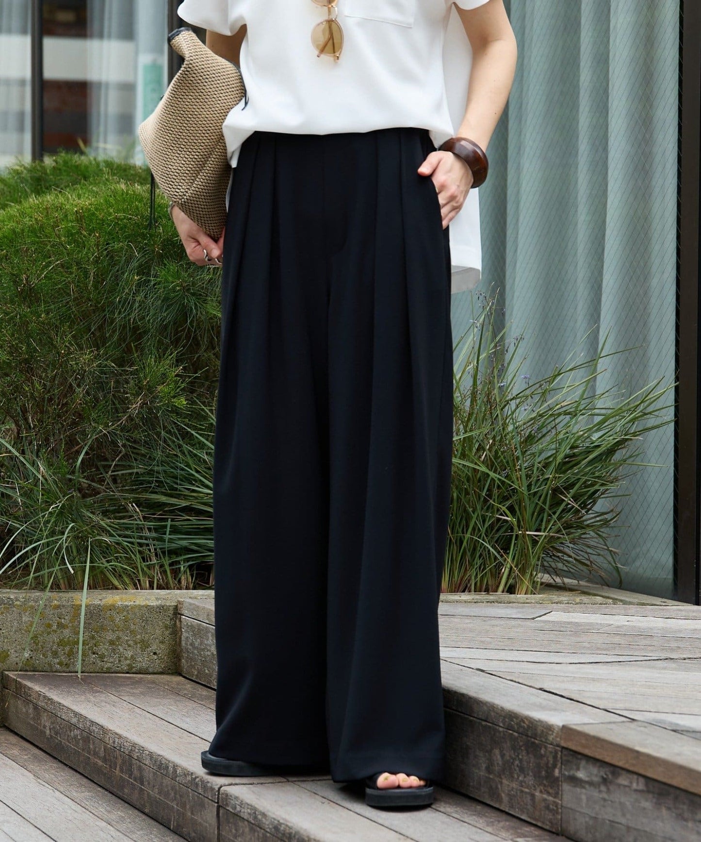 RIVE DROITE Tack Wide Slacks | Slimming -3kg Look & Easy-Care Everyday Pants