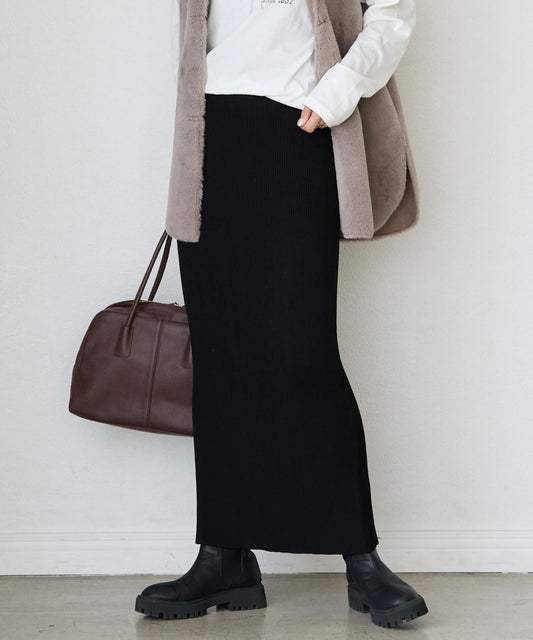 RIVE DROITE Rib Knit Tight Skirt  Minus 3kg Slim Look  High-Rated Comfort