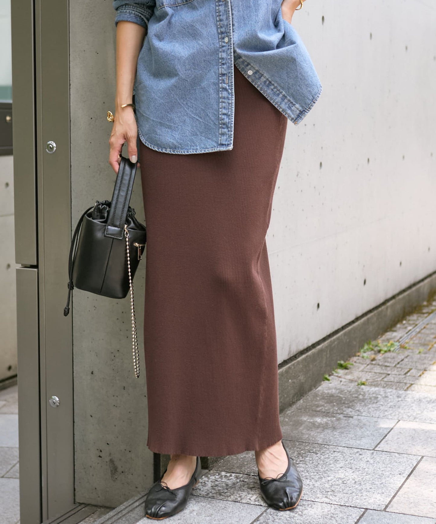 RIVE DROITE Rib Knit Tight Skirt  Minus 3kg Slim Look  High-Rated Comfort