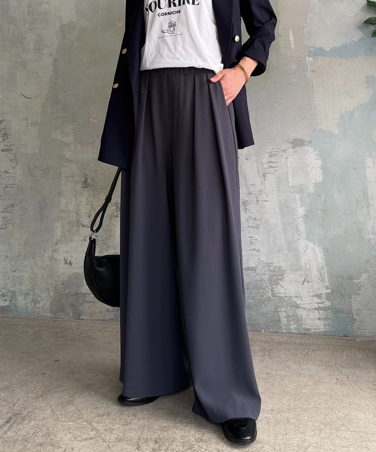 RIVE DROITE Tack Wide Slacks | Slimming -3kg Look & Easy-Care Everyday Pants