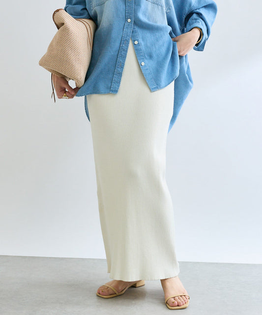 RIVE DROITE Rib Knit Tight Skirt  Minus 3kg Slim Look  High-Rated Comfort