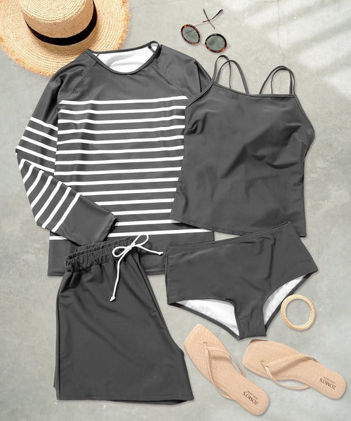 OSYAREVO Women’s 4-Piece Rash Guard Swimwear Set  UV Cut 99.9% UPF50+  Tankini, Bikini, Shorts & Rash Top