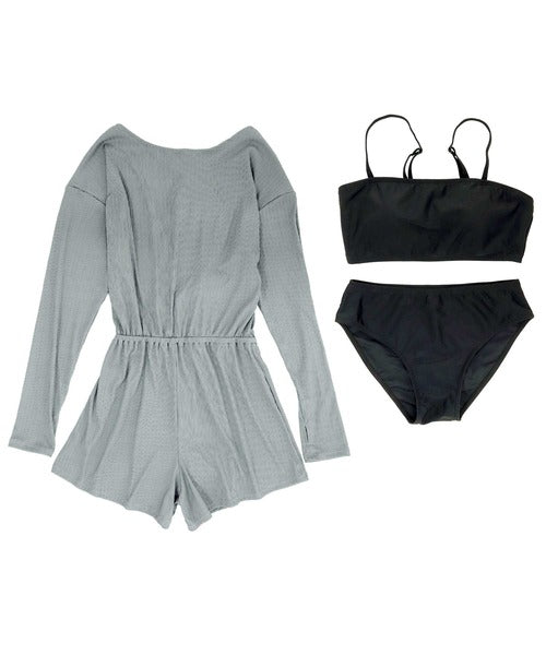 OSYAREVO Women’s Romper & Bikini 3-Piece Set | Body-Flattering Swimwear with Rash Guard Function