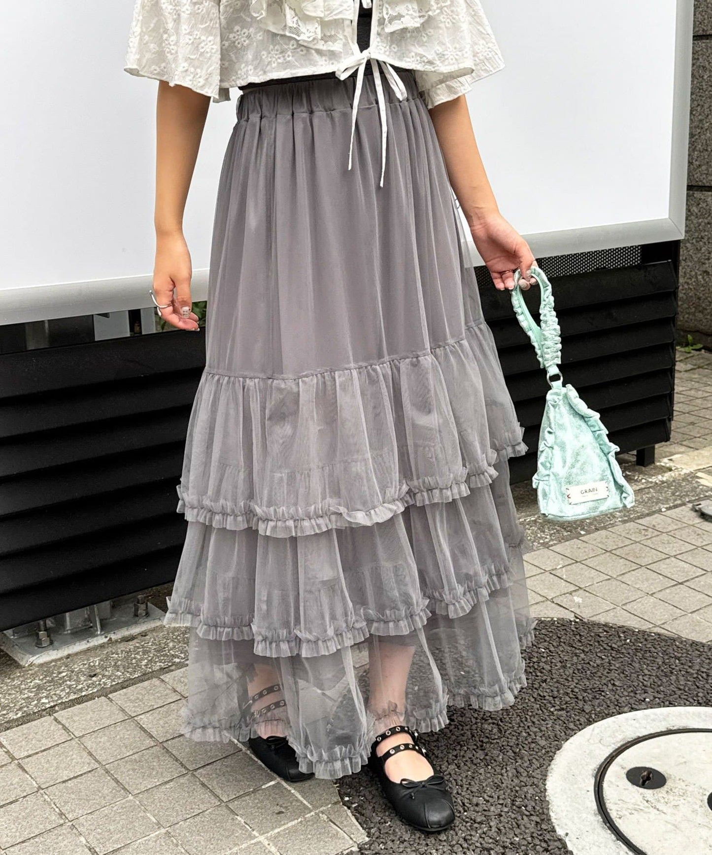 CIAOPANIC Tulle Frill Tiered Skirt  Flowy Feminine Skirt with Sheer Layers