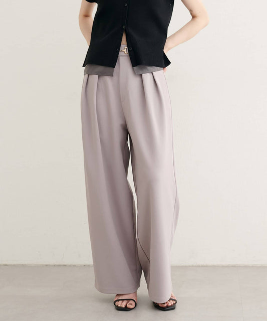 natural couture Bit Belt Stretch Pants | High-Waist Slim Straight Trousers with Gold Accent