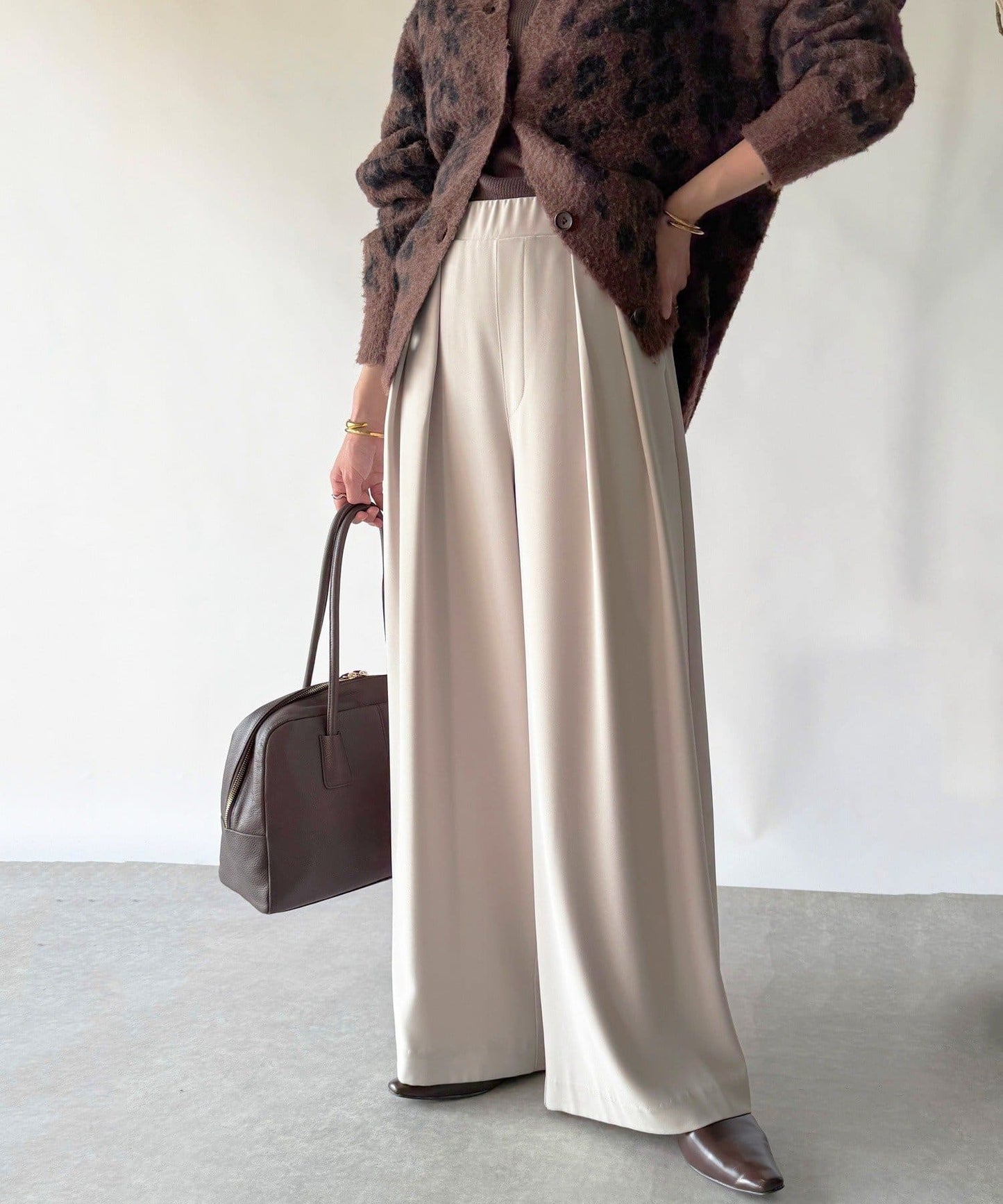RIVE DROITE Tack Wide Slacks | Slimming -3kg Look & Easy-Care Everyday Pants
