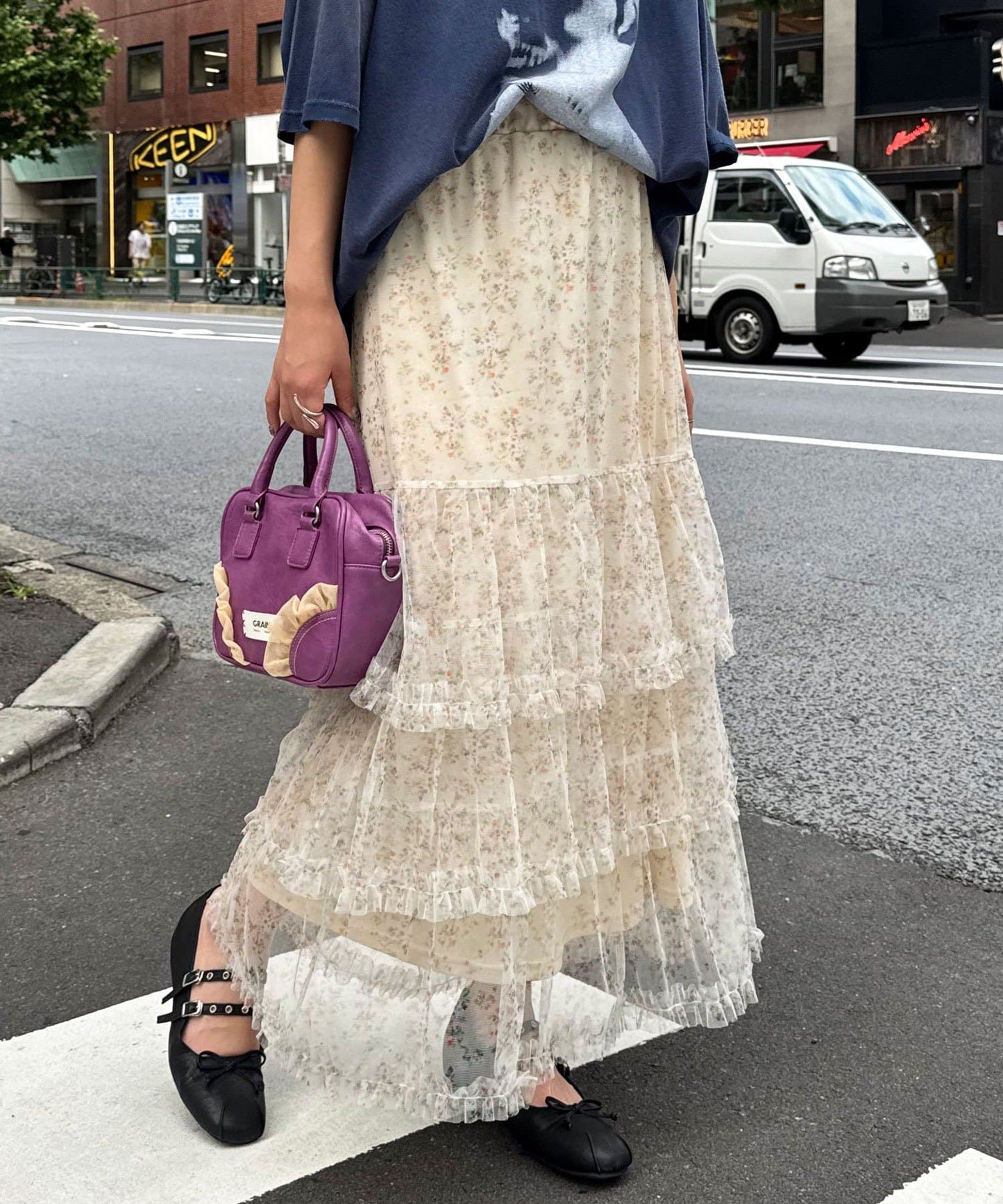 CIAOPANIC Tulle Frill Tiered Skirt  Flowy Feminine Skirt with Sheer Layers