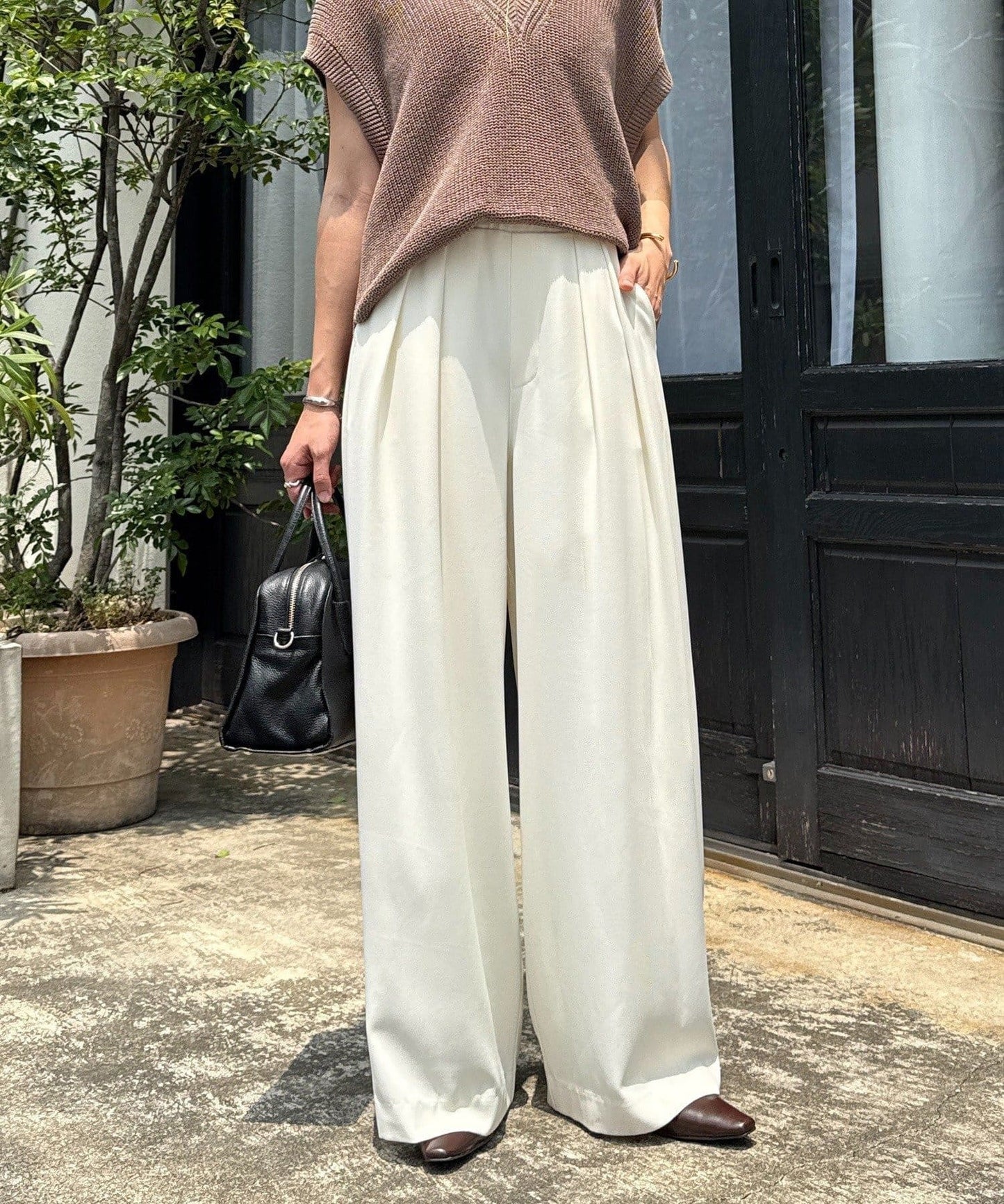 RIVE DROITE Tack Wide Slacks | Slimming -3kg Look & Easy-Care Everyday Pants