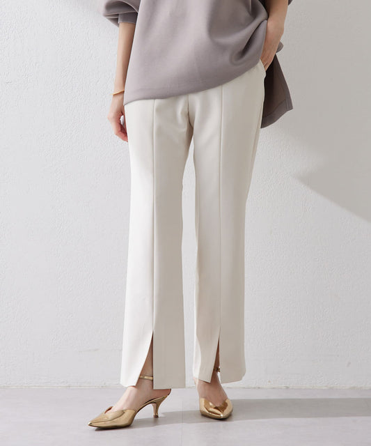 Whim Gazette Front Slit Pants | Elegant Slim Flare Trousers Made in Japan