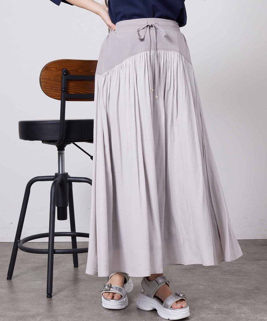 Chez toi Yoke-Panel Gathered Skirt  Elegant Flare & Subtle Shine