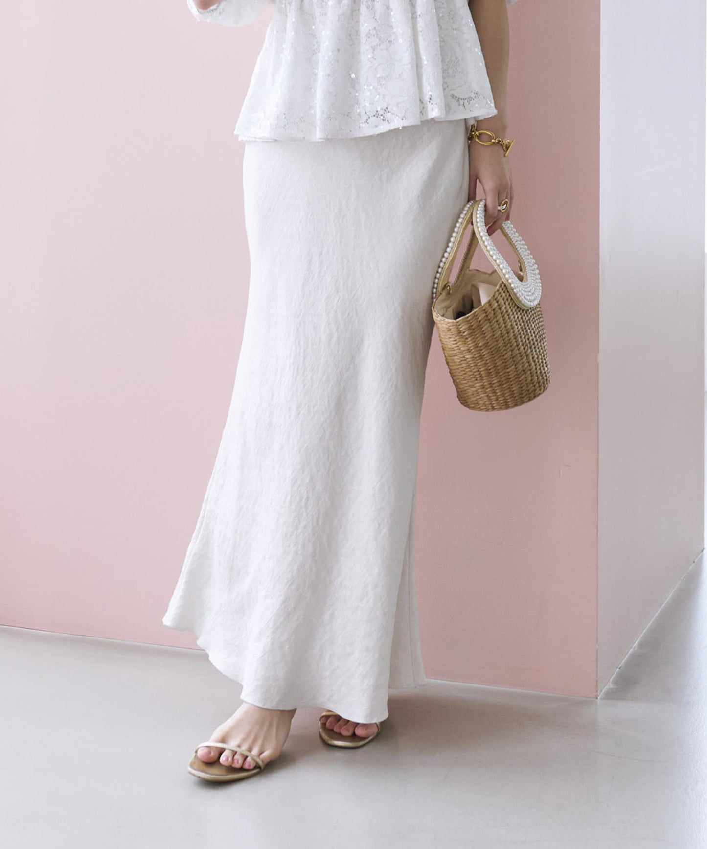 La boutique BonBon Satin Long Narrow Skirt  Shimmery Elegance with Petite & Tall Sizes