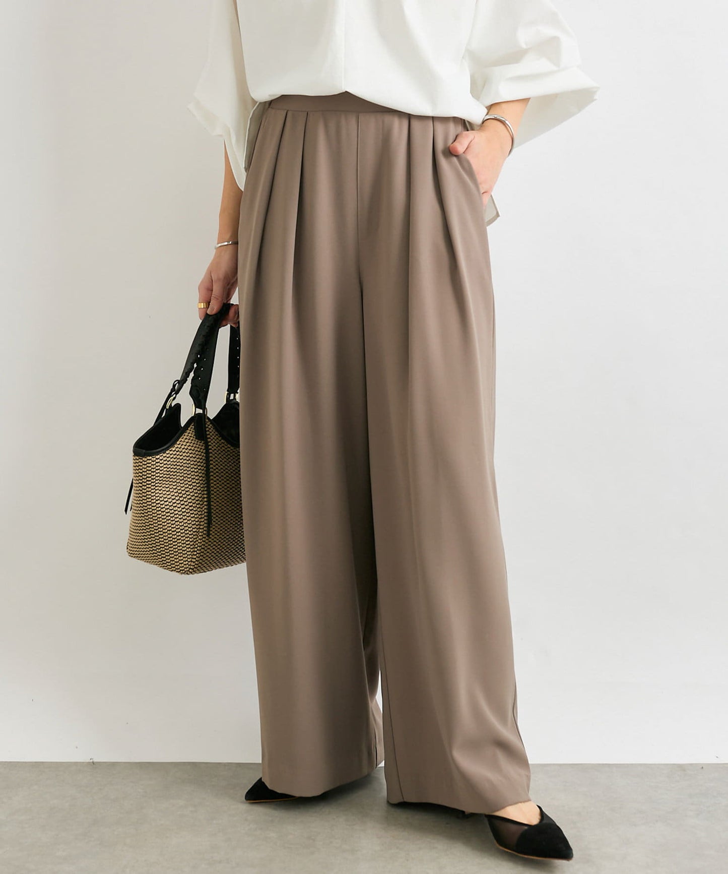 RIVE DROITE Tack Wide Slacks | Slimming -3kg Look & Easy-Care Everyday Pants