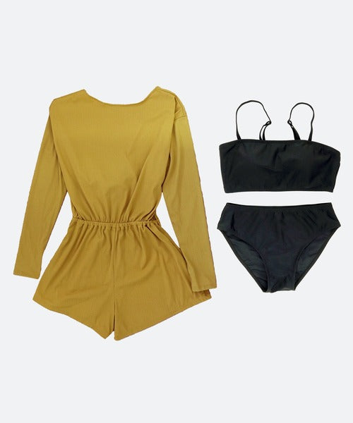 OSYAREVO Women’s Romper & Bikini 3-Piece Set | Body-Flattering Swimwear with Rash Guard Function