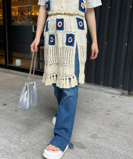 CIAOPANIC TYPY HELLO.SANFRANCISCO Crochet 2-Way Wrap Skirt  Retro Flower Motif Layering Piece