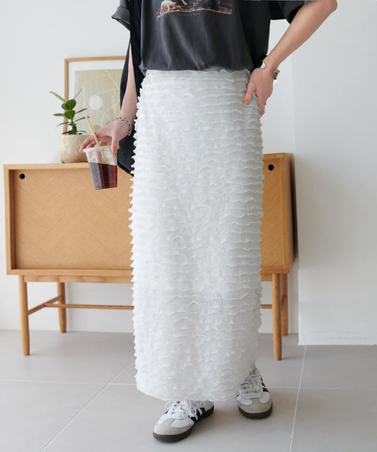 DISCOAT Frill Tiered Narrow Skirt  Slimming I-Line Silhouette & Stress-Free Fit (Web Exclusive)