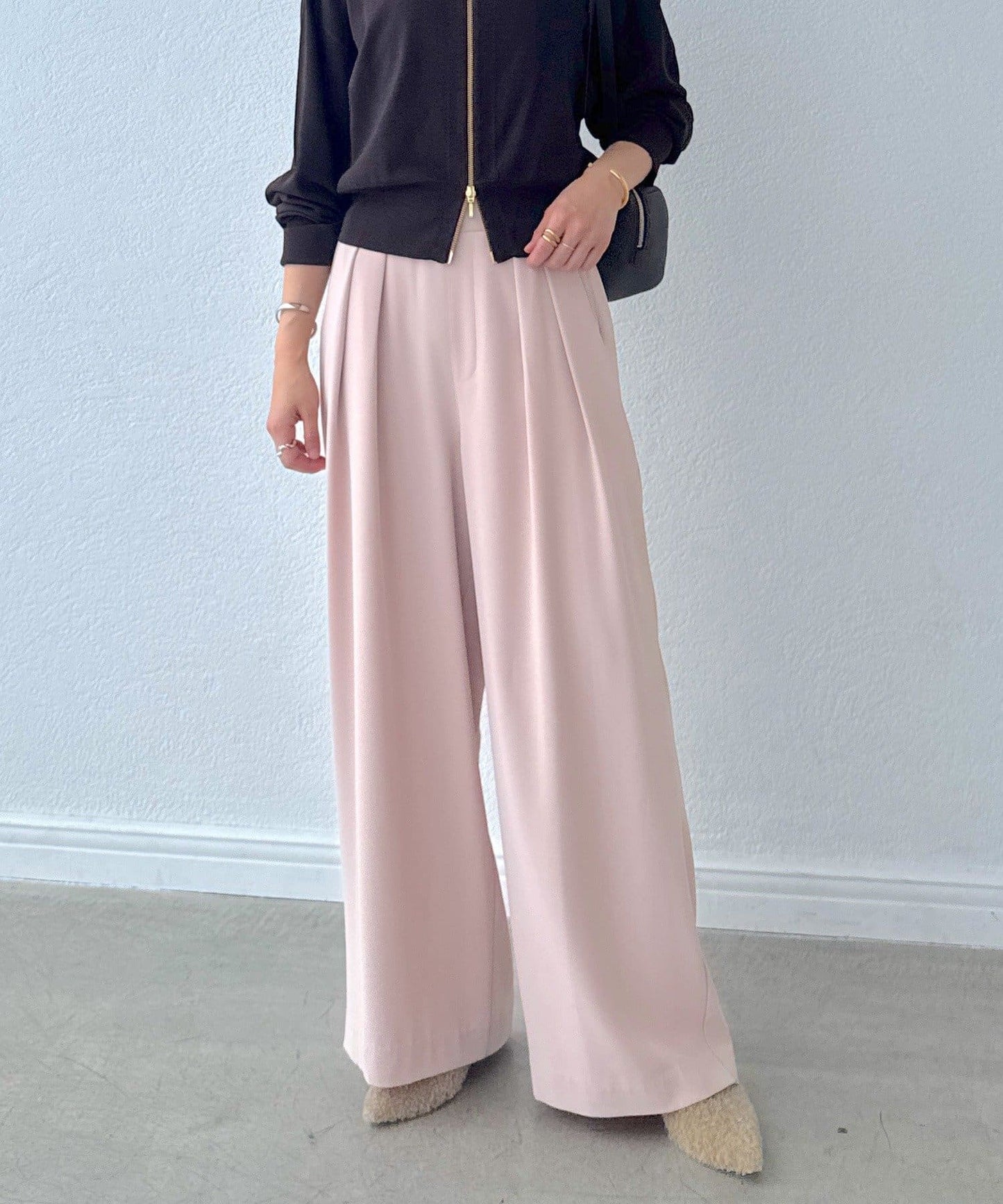 RIVE DROITE Tack Wide Slacks | Slimming -3kg Look & Easy-Care Everyday Pants